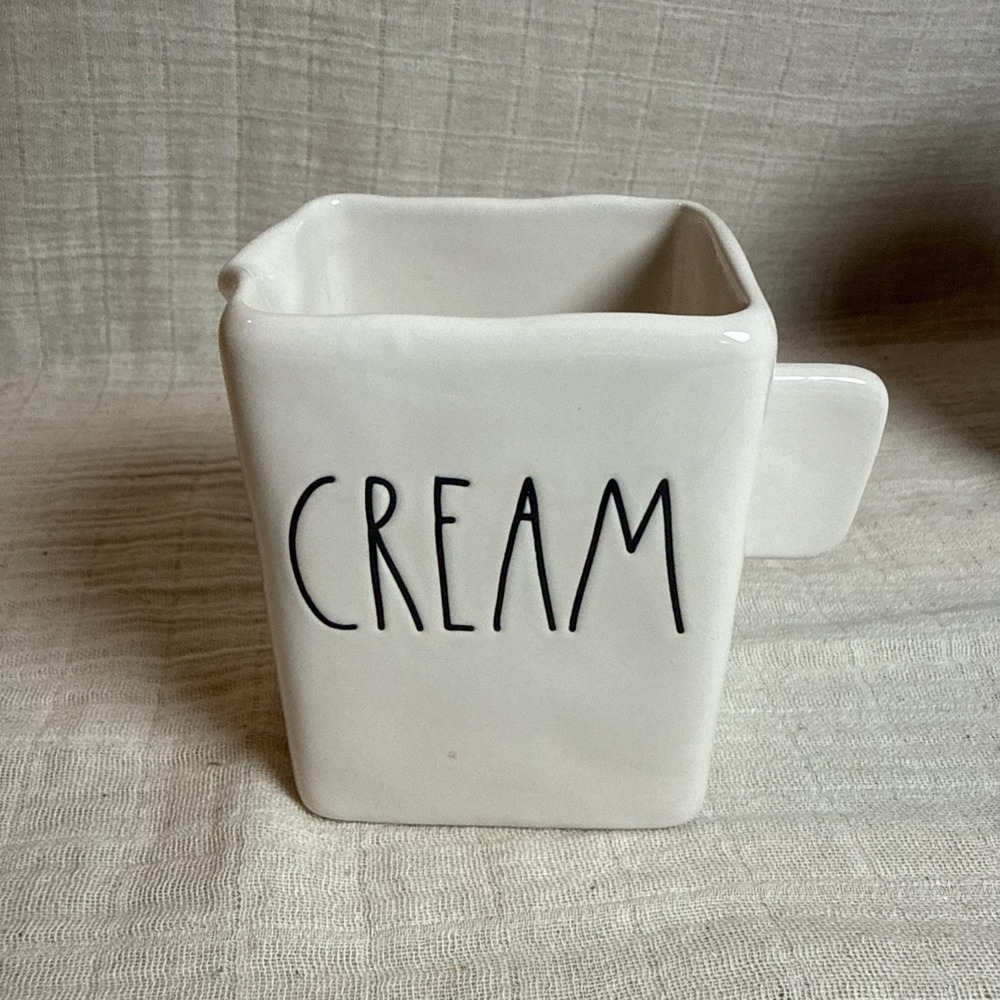 Rae Dunn CREAM Artisan Ceramics Creamer Square Boxy Milk Carton Style